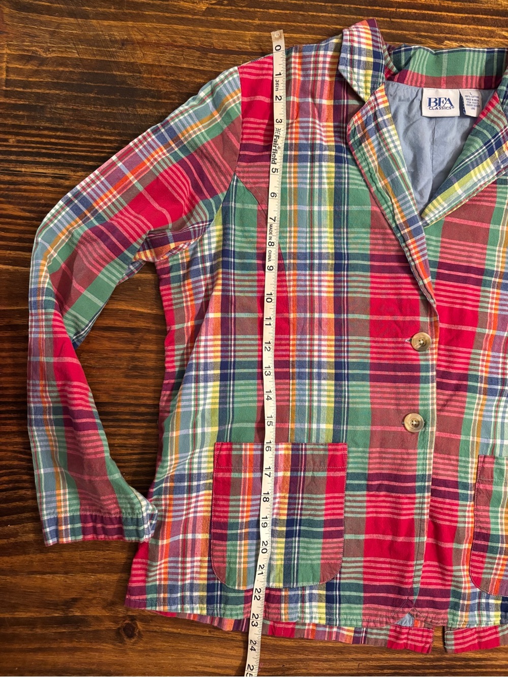 Vintage Madras Plaid Cotton Blazer Jacket BFA Classics 90s Preppy Coastal Large - Picture 9 of 11